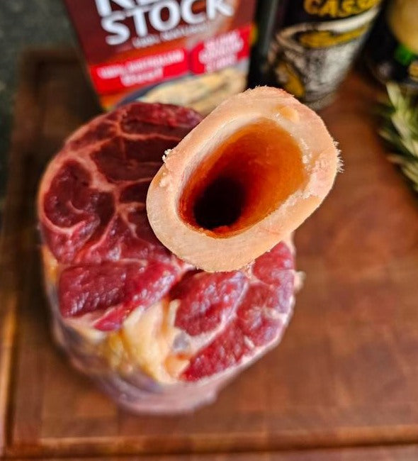 Slow Roasted Beef Shank with Beer & Bone Marrow Sauce