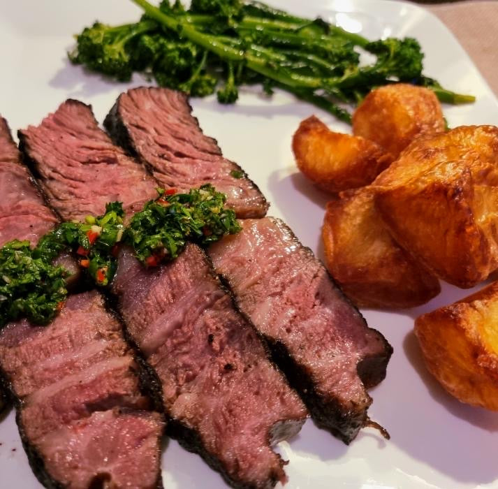 Reverse seared Wagyu chuck with chimichurri